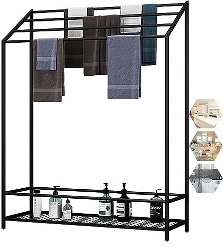 Toallero independiente, soporte para toallas de baño con estante de almacenamiento, soporte de escalera para toallas de baño, ideal para organización del baño, diseño duradero