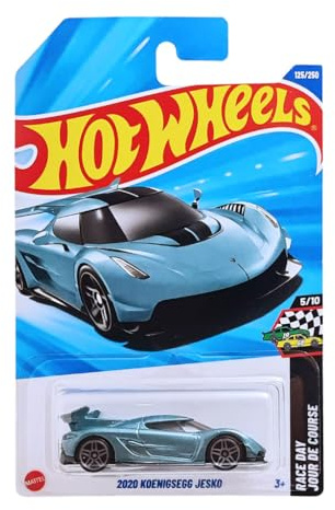 Hot Wheels Koenigsegg Jesko 2020 (JBB59) – Race Day 5/10, türkis-metallic, Maßstab 1:64, Lizenzmodell Koenigsegg Automotive AB