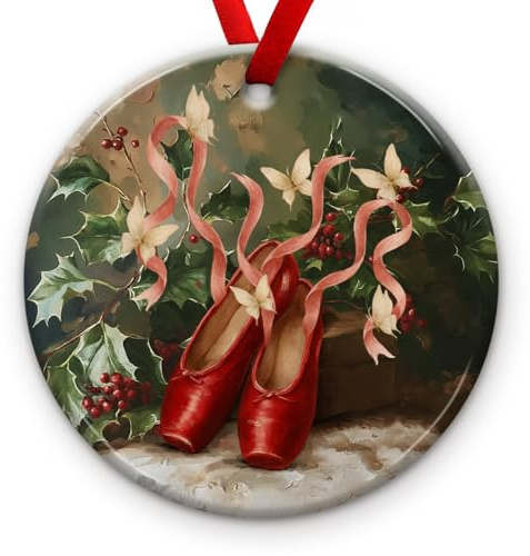 Kilyhome Red Ballet Shoes Xmas Ceramic Ornament