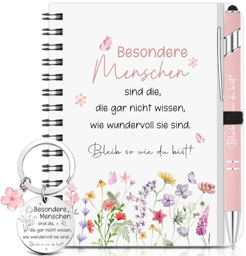 Hestya 3 Motivationsgeschenke für Freundin Kollegen Abschiedsgeschenk | Blume Notizblock, Rosa Kugelschreiber mit Spruch, Inspirierend Schlüsselanhänger, Kollegin Danke Geschenk, Neuer Job Geschenk