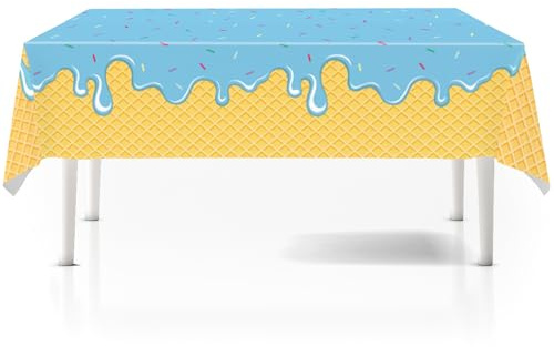 Tourima Ice Cream Eiswaffeln Eiscreme Tischdecke, abwaschbare wasserdichte Wachstuch Tisch Decke Plastik Tablecloth, Geburtstagsdeko Kindergeburtstag Mädchen & Frauen Happy Birthday Girl Partydeko