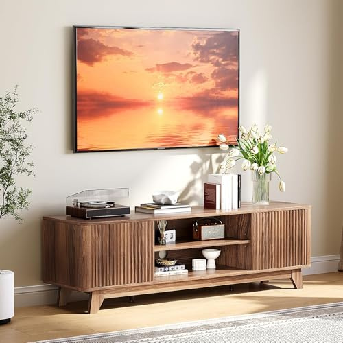 Bonnlo TV-Schrank Holz,Lowboard mit 2 Toren &2 Regale,TV Bank 149 * 38 * 46cm,Fernsehschrank für Wohnzimmer, Schlafzimmer und Arbeitszimmer, (Nussbaum)