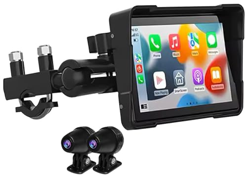 Lescars Dashcam: Motorrad-Navi-Display, 5, CarPlay- & Android-Auto-komp., 2 Kameras (Motorrad Kamera, Dashcam, Headset)