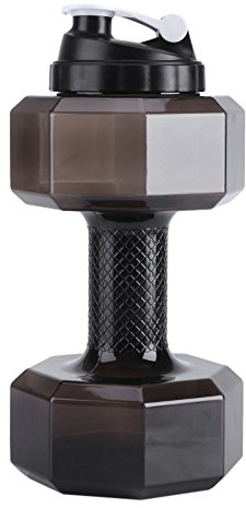 Botella de agua de 2.2L Botella de grado alimenticio Copa de entrenamiento Ejercicio Deportes Forma de pesa Negro Rejilla a prueba de fugas Textura Parte media
