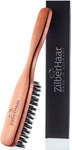 ZilberHaar - Langhaar- & Bartbürste - Hergestellt aus Steifen Erstschnitt-Wildschweinborsten und Birnbaumholz - Perfekte Bartpflege für Männer - Geeignet für Alle Bartbalsame und Bartöle - 20,3 cm