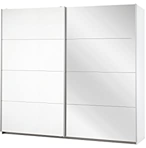Rauch Möbel Caracas Schrank Kleiderschrank Schwebetürenschrank, Weiß, 2-trg., inkl. Zubehörpaket Premium 2 Kleiderstangen, 6 Einlegeböden, 1 Hakenleiste, 1 Türdämpfer-Set, BxHxT 226x210x62 cm