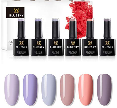 BLUESKY Gel Nail Polish Set, Complete Spring Breeze 2020 Collection, Pink, Orange, Blue, Purple, Brown, Grey (Requires curing under UV/LED Lamp), Spring Multi, 6 ml, Pack of 6