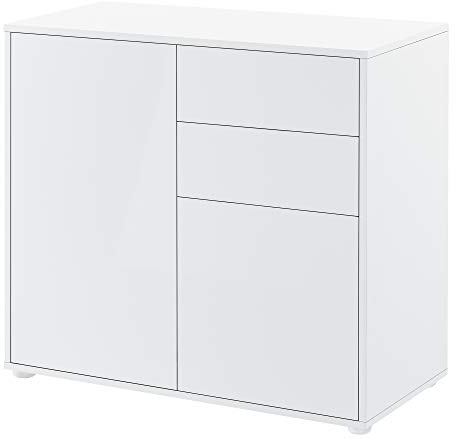 [en.casa] Sideboard Paarl Kommode mit 2-2 Schubladen und Schranktüren Beistellschrank 74x79x36 cm Weiß, Hochglanz