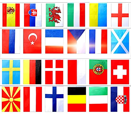 European Fußball EM 2021 Nationalflagge, European Football Bunting, 24 Fußballmannschaften für die Dekoration von Garten, Bar, Restaurant und Party