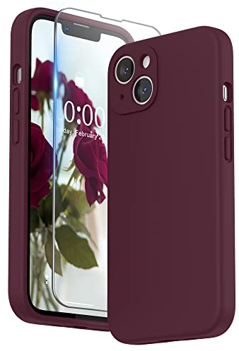 SURPHY Cover per iPhone 13 con Vetro Temperato (6,1), Custodia per iphone 13 Silicone con Protezione Fotocamera, case protezione Completa,Antiurto, Morbida Microfibra Antigraffio,Prugna