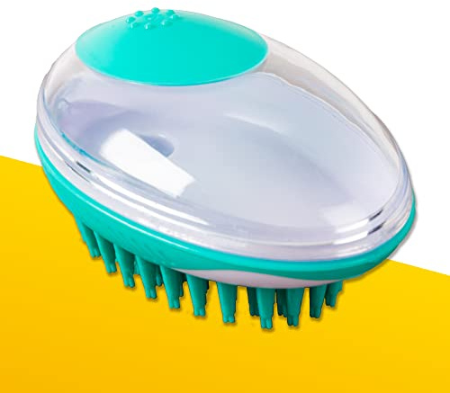 Pawpride Pet Bath Soap Brush 2 in 1 Massage and Soap Dispensing Brush for Easy Dog Washing, Short and Long Hair Dogs, Silicone Bristles to Remove Loose Fur