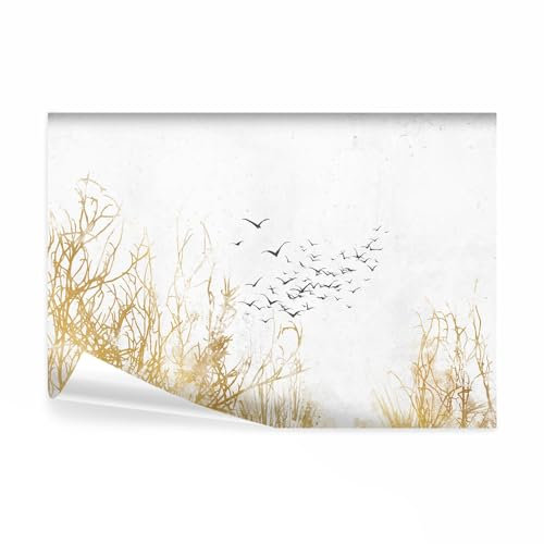 decomonkey - Papier Peint Panoramique Oiseau Abstrait 250x175 cm - Décoration murale moderne – Tapisserie décorative pour chambre salon - Oiseaux plantes paysage nature