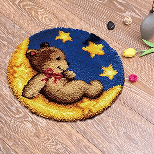 kingsea Latch Hook Kits for Adults, Color Printed Rug Latch Hook Kits for Teen, DIY Needle Craft Shaggy Rug for Home Decoration (20X 20) - Bear