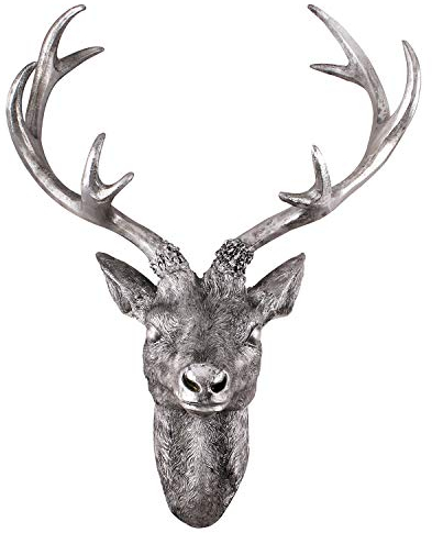 INDA-Exclusiv Top Dekoration! Wanddekoration als Hirschgeweih Hirschkopf Geweih 10-Ender Größen, Farben:Silber, Geweihe:30cm