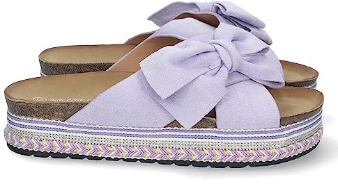 shoes&blues.es 74942 Sandalia de Plataforma para Mujer, Comoda, con Motivos Etnicos, Palas Cruzadas con Lazo, y Talon Abierto Lila Talla 39