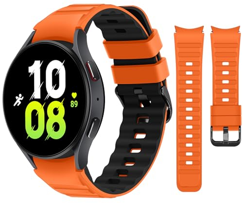 Tasikar No Gap Bands Compatible with Samsung Galaxy Watch 7/6/5/4 Band 40mm 44mm/6 Classic 43mm 47mm/5 Pro/4 Classic, Soft Silicone Sport Strap for Women Men, Orange Black