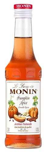 MONIN - Sirop de Citrouille Saveur Epicée - Pour Café, Chocolat Chaud, Capuccino ou Latte - Arômes Naturels - Bouteille en Verre - 3 x 25 cl
