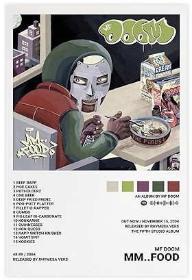 MF Doom Poster Mm..food Album Cover Poster 1 Leinwand Poster Schlafzimmer Dekor Sport Landschaft Büro Zimmer Dekor Geschenk 30 x 45 cm