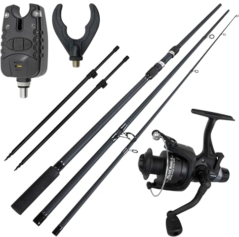 Karpfenangeln Einsteiger Set: Helius Runner III + Karpfenrute Black Phantom II - Karpfenset (1 Combo + Bissanzeiger + Zubehör)