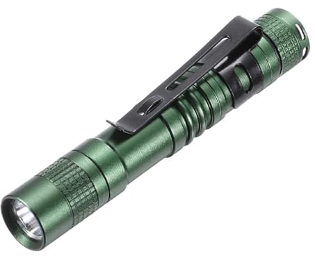 PATIKIL Mini Flashlight with Clip, Super Light Small LED Pen Flashlights Aluminum White Light Torch Battery Powered for Camping Hiking, Green