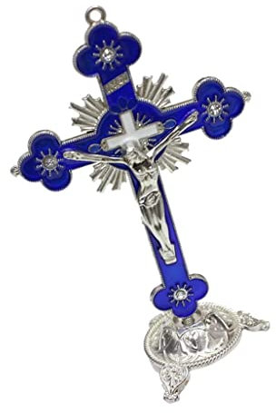 FLCPJGV Kruzifix Und Ständer Figur Jesus Christus Am Kreuz Statue für Kapelle Ornament, Blau