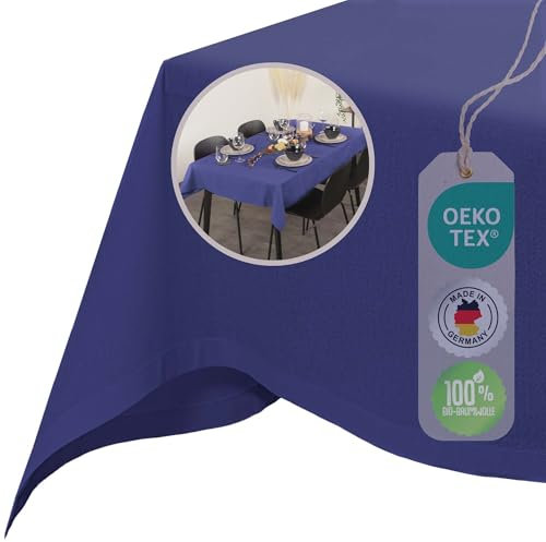 chambry Tischdecke 100% Baumwolle (Canvas) - Größe und Farbe wählbar - Handarbeit Made in Germany - robuste hochwertige Tischwäsche - Blau 130cm x 240cm