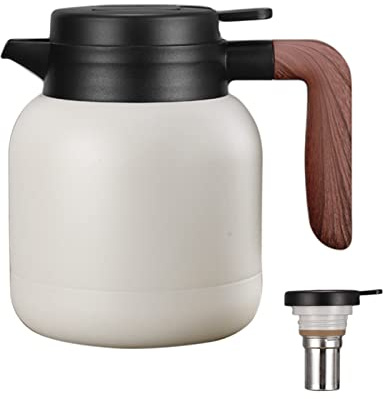 Thermoskanne Kaffeekannen Mit Teefilter, Isolierkanne Edelstahl Vakuum Isolations, Mit Einfachem Sicherheitsdruckknopf, Rutschfester Boden, Für Zuhause, Hotel, Büro (Weiß,1.2L)