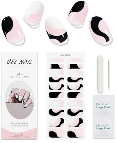 JMEOWIO Gel Nail Stickers Cream Pink Black White French Tip Semi Cured Gel Nail Strips Wraps UV/LED Nails Art Design Decoration Accessories