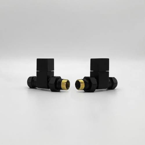 Lux Heat Straight Black Manual Square Radiator Valve Set