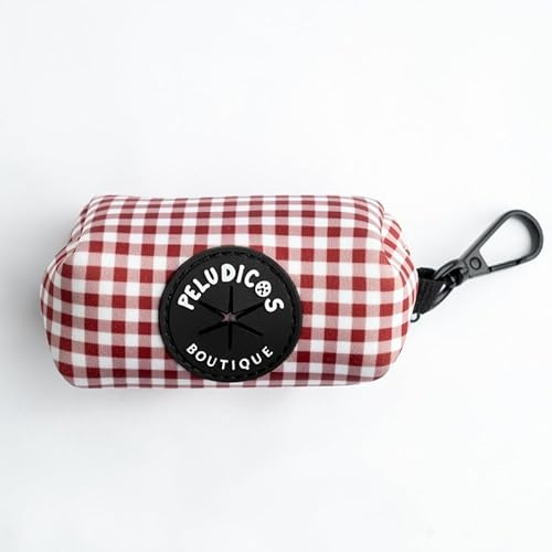 Peludicos Boutique Portabolsas Granate para Perro de Neopreno – Diseño Vichy – Dispensador de Bolsas Higiénicas – Accesorio para Paseos
