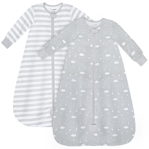 Organic Cotton Baby Sleeping Bag 1.0 TOG Long Sleeve Sleep Sack 2-Pack | Breathable, All-Season, Soft GOTS & OEKO-TEX Certified 100% Organic Cotton, Baby Essential for 24-48 Months by Mama Cheetah