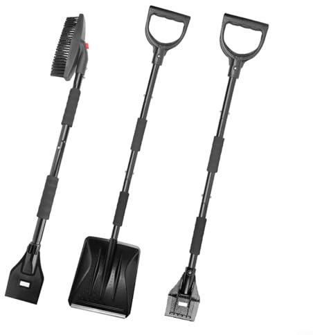 Pala da neve telescopica 3 in 1 con testa rotante: raschietto per ghiaccio in acciaio inox e scopa per auto, SUV, camion, strumento invernale estensibile portatile, grigio (argento)