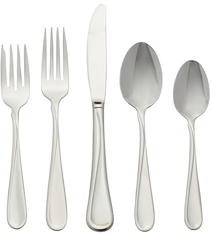 Oneida 2865045A Flight 45 Piece Everyday Flatware, Service for 8, 18/0 Stainless Steel, Silverware Set, Dishwasher Safe, Silver