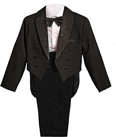 Lito Angels Traje de Esmoquin Negro para Bebé Niño, Conjunto 5 Piezas con Chaqueta Blazer, Camisa, Fajín, Pajarita y Pantalón, Talla 12 Meses