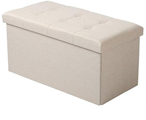 WOLTU Sitzhocker mit Stauraum Sitzbank faltbar Truhen Aufbewahrungsbox, Deckel abnehmbar, Gepolsterte Sitzfläche aus Leinen, 76x37,5x38 cm, Cremeweiß