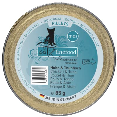 catz finefood Katzenfutter nass feine Filets No. 413 Huhn & Thunfisch in Jelly - getreidefreies Nassfutter für Ihre Katze ohne Zucker - Katzennassfutter vom Feinste in Gelee, 85 g (12 er Pack)