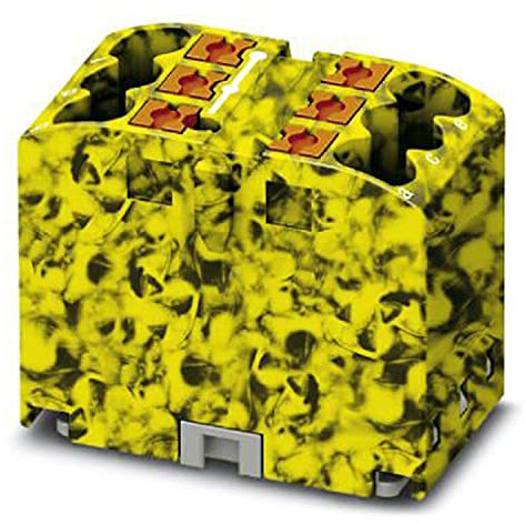 PHOENIX CONTACT PTFIX 6X2,5-FE Verteilerblock, Grundklemme, 450 V, 24 A, Anzahl der Anschlüsse 6, Querschnitt 0,14 mm²-4 mm², AWG: 26-12, Breite 16 mm, Höhe 21,7 mm, Schwarz/Gelb, 10 Stück