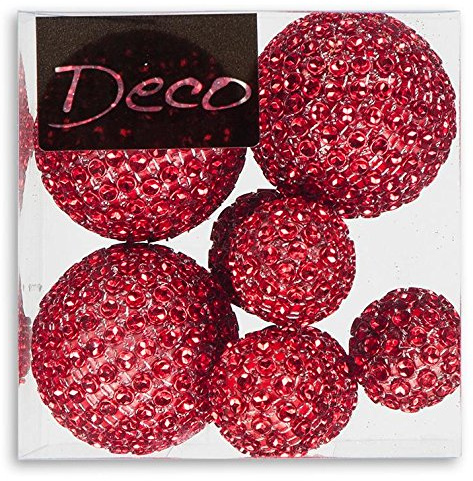 DIAMANTBÄLLE Set 8-TLG. (5x30mm, 3x50mm) Kugeln mit Diamant- Effekt. ROT -01