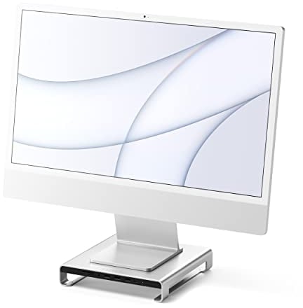 SATECHI Typ-C Aluminium Monitor Stand Hub, mit USB-C Datenport, USB 3.0, Micro/SD-Kartensteckplätzen & 3,5 mm Kopfhöreranschluss, für Apple Studio Display, iMac M1, iMac, iMac Pro (Silber)