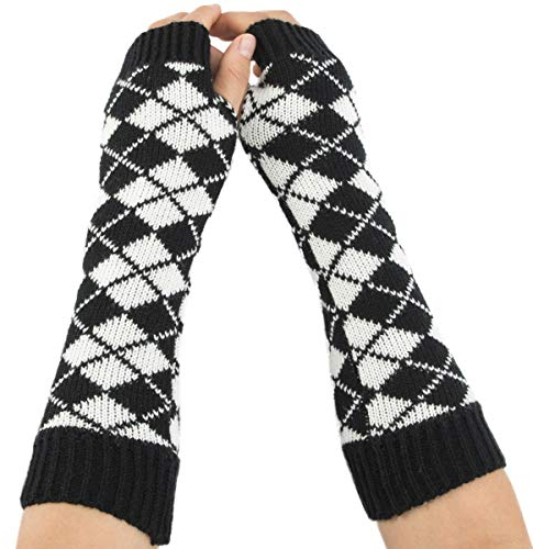 Amorar Wintergestrickte Armstulpen Warme Fäustlinge Fausthandschuhe Halbfingerhandschuhe Farbmischung Karierte Handschuhe Langer Handwärmer Stulpen Armmanschette Armwärmer für Damen Mädchen