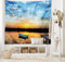 ABAKUHAUS Angeln Wandteppich und Tagesdecke, Kleines Boot auf Teich aus Weiches Mikrofaser Stoff Waschbar ohne Verblassen Digitaldruck, 230 x 140 cm, Himmelblau Gelb Schwarz