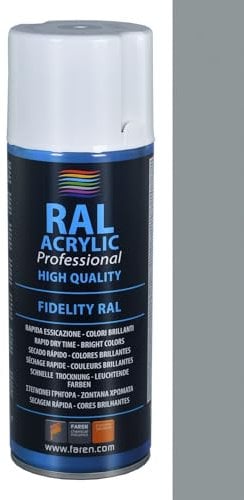 FAREN RAL ACRYLIC, Vernice spray Acrilica 100%, Smalto FIDELITY RAL, Colori Brillanti a Rapida Essiccazione, 400ml (RAL 7042 GRIGIO TRAFFICO)(1pz)