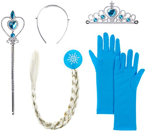 Balinco Eisprinzessin/Prinzessin Set bestehend aus Diadem + Handschuhe + Zauberstab bzw. Zepter + Zopf für Kinder ab 2 bis 9 Jahren