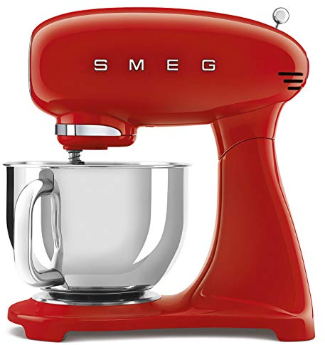 Smeg SMF03RDUK Full Colour Stand Mixer, Retro 50's Style with 4.8L Stainless Steel Bowl, Safety Lock, 10 Variable Speeds, 800W, Red