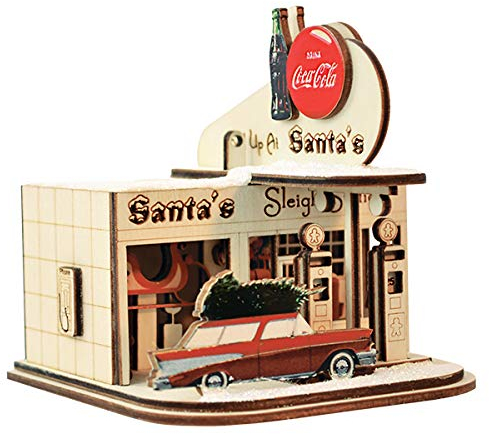 Ginger Cottages Old World Cottage-Gas-Station, Glas, geblasener Baum, Weihnachtsschmuck, Mehrfarbig