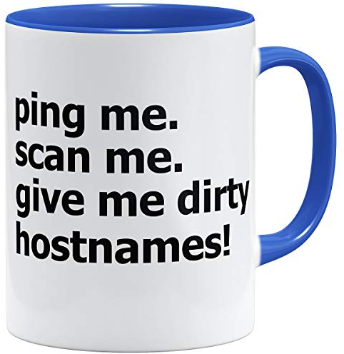 OM3® Network Host Admin Tasse für Informatiker Computer Nerd IT | Keramik Becher | 11oz 325ml | Ping me scan me give me Dirty hostnames | Royalblau