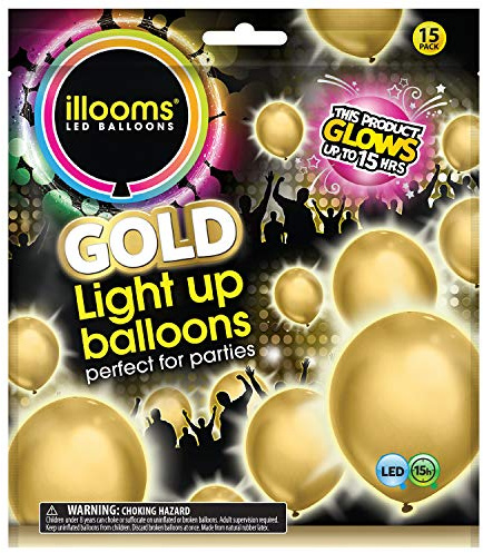 illooms Gold Light Up Balloons 15 Pack - Latex LED Balloons