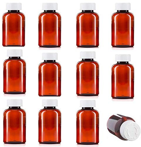 This Health 200ml Pill pots with lids, empty plastic medicine amber bottles, pill storage containers with screw child safe caps, Very strong medicine storage bottles