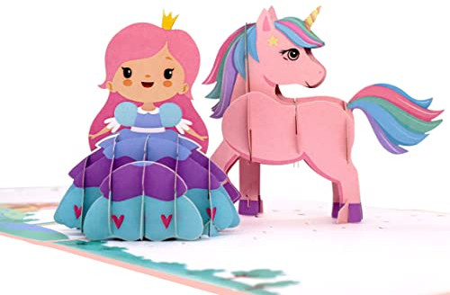 MOKIO® Pop-Up Karte – Prinzessin & Einhorn – süße 3D Grußkarte zum Geburtstag, Glückwunschkarte zum Kindergeburtstag