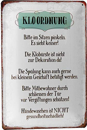 Blechschild 20x30 WC Ordnung Klo Regeln Toilette Badezimmer im Retro Vintage Nostalgie Design Hausordnung